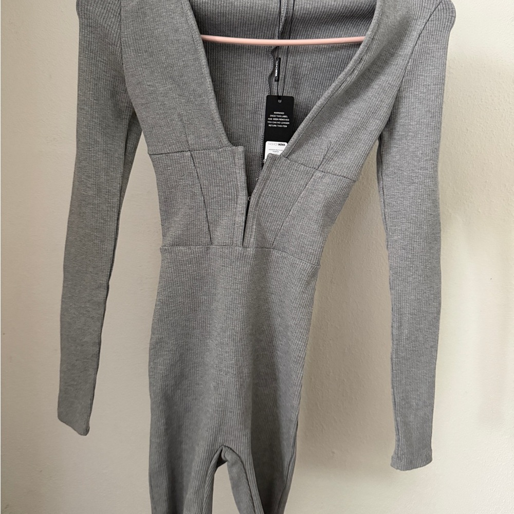 Fashion Nova Heather Gray Ribbed Romper